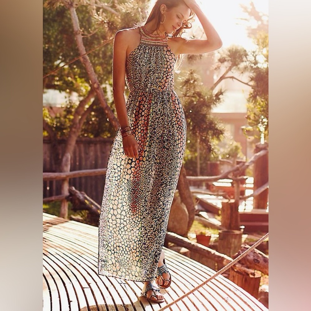 HD IN PARIS Anthropologie Mayacamas Multicolor Beaded Maxi Dress - Picture 2 of 16